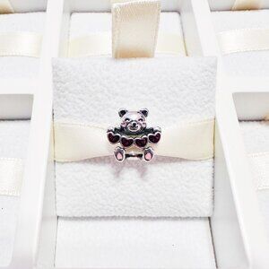 925 Sterling Silver Love Hearts Bear Charm Fits Pandora Charm Bracelets